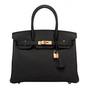 Black Leather Hermes Birkin Bag